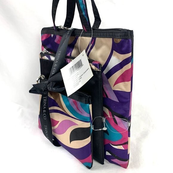 Trina & Co. Cosmetic Bag Set of Three - Multicolor Abstract Print/Black, NWT - Picture 5 of 6